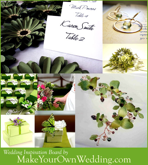 Wedding inspiration board for green wedding ideas Flower table decorations